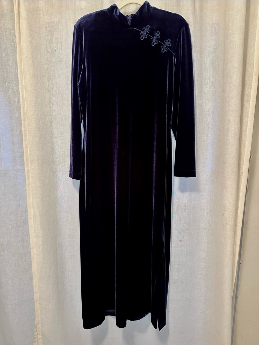 VTG Dark Velvet Floral Long Sleeve Formal Maxi Dress Whimsigoth Romantic 14